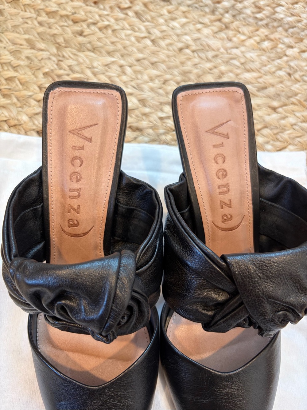 Vicenza Knotted Kitten Heels - Black Matte Leather Mules | Size 39 - Picture 3 of 6
